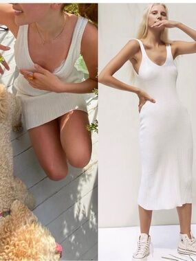 Rue Stiic Moni Knit Dress in White 100% Cotton Size Medium